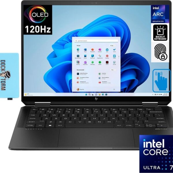 HP Newest Spectre x360 2-in-1 Laptop 14.0" 120 Hz 2.8K OLED Touch (Intel Evo Ultra 7-155H, Intel Arc, 32GB LPDDR5X, 2TB SSD, Backlit KB, FP Reader, 2 TB4,Win 11 Home) w/DKZ USB...