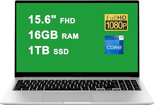 SAMSUNG Galaxy Book3 Thin and Light Business Laptop 15.6" FHD Anti-Glare Intel 10-Core i7-1355U Processor 16GB RAM 1TB SSD Backlit Fingerprint USB-C Fast Charging Long-Lasting...