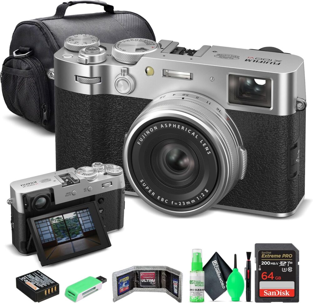 FUJIFILM X100VI Digital Camera (Silver) (16821822) + 64GB Card + Card Reader + Carrying Case + Memory Card Wallet + Cleaning Kit Bundle