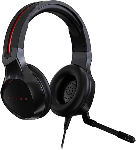 Acer Nitro Gaming Headset with Flexible Omnidirectional Mic, Adjustable Headband, Black