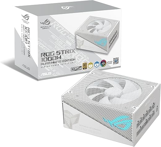 ASUS ROG Strix 1000W Gold Aura White Edition (Fully Modular Power Supply, 80+ Gold Certified, ATX 3.0, Cybenetics Lambda A+ Certification, PCIe Gen 5.0 Ready, Aura Sync, 10-Year...