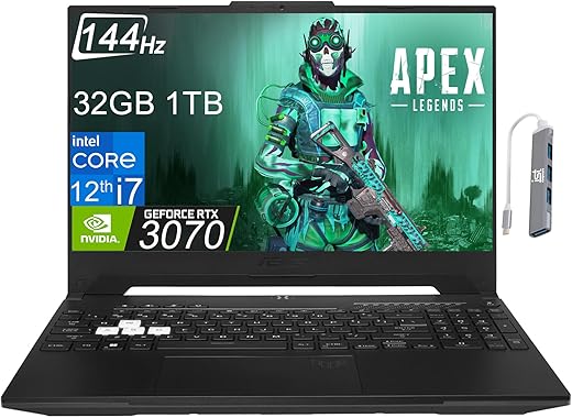 ASUS TUF Dash F15 Gaming Laptop (15.6" FHD 144Hz, Intel 12th Gen i7-12650H, 32GB RAM, 1TB SSD, RTX 3070 8GB (Beat RTX 4060)), Thunderbolt 4, Backlit KB, WiFi 6, IST Hub, Win 11...