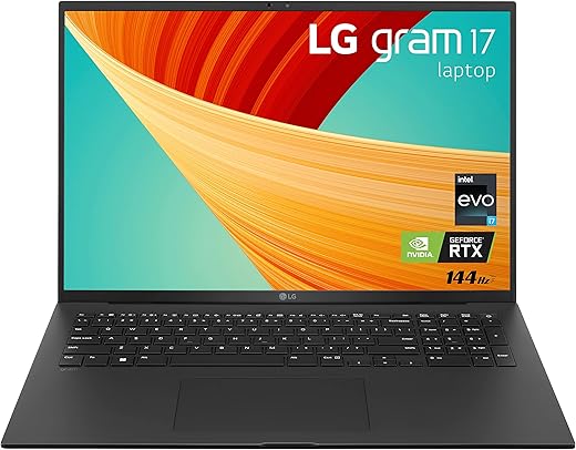 LG gram 17” Lightweight Laptop, Intel 13th Gen Core i7 Evo Platform, Windows 11 Home, NVIDIA RTX3050 4GB GPU, 32GB RAM, 2TB SSD, Black