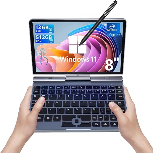 Mini Laptop,8 inch HD Touch Screen Mini Computer Windows 11 Pro,Intel N100 4 Cores 2-in-1 Pocket PC 12GB LPDDR5 RAM 512GB M.2 SSD, Gigabit | Wi-Fi 6 | BT5.2 | 2MP Camera |...