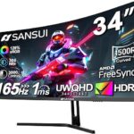 SANSUI 34-Inch Curved Gaming Monitor UWQHD 3440 x 1440 165Hz Curved 1500R - PIP/PBP, 1ms(MPRT), HDR, 300nits, sRGB 125%, DCI-P3 95%,FreeSync,HDMI2.1(TMDS) x2,DP1.4 x2(ES-G34C5...