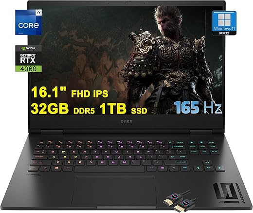 HP Omen 16 Gaming Laptop | 16.1" FHD 165Hz sRGB 100% G-SYNC | Intel 24-core i9-13900HX | 32GB DDR5 1TB SSD | GeForce RTX 4060 | Backlit Thunderbolt FHD Camera Win11Pro w/DLCA...