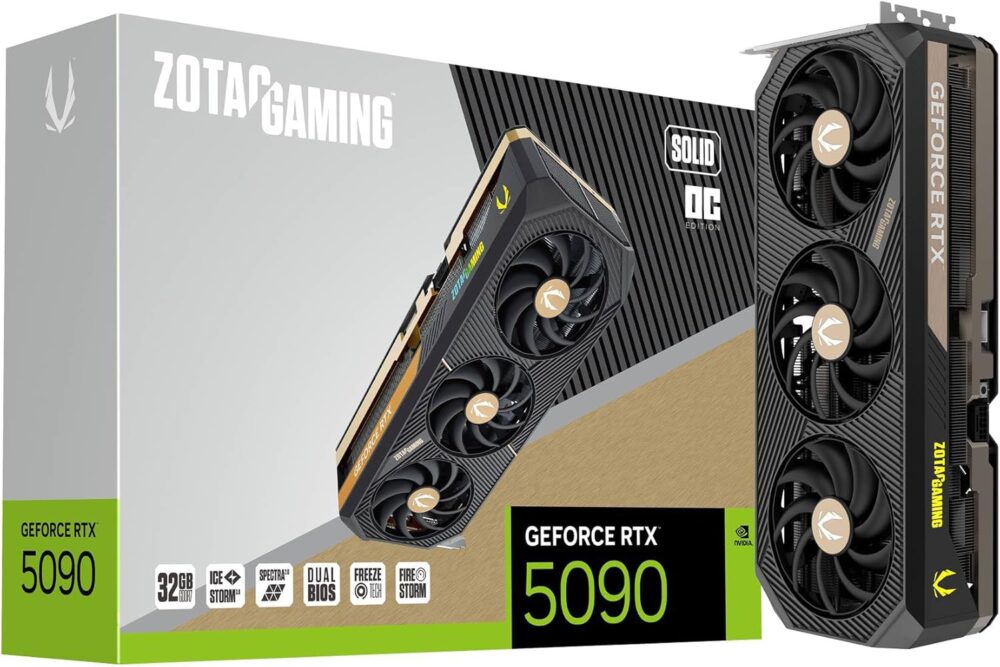 ZOTAC Gaming GeForce RTX 5090 Solid OC DLSS 4 32GB GDDR7 512-bit 28 Gbps PCIE 5.0 Gaming Graphics Card, IceStorm 3.0 Advanced Cooling