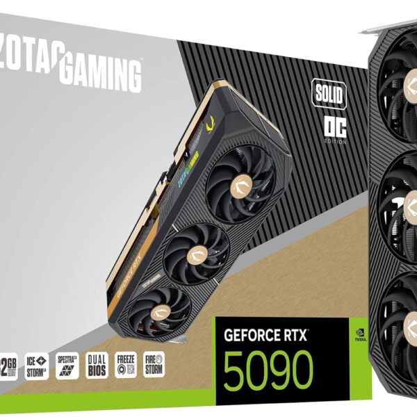 ZOTAC Gaming GeForce RTX 5090 Solid OC DLSS 4 32GB GDDR7 512-bit 28 Gbps PCIE 5.0 Gaming Graphics Card, IceStorm 3.0 Advanced Cooling