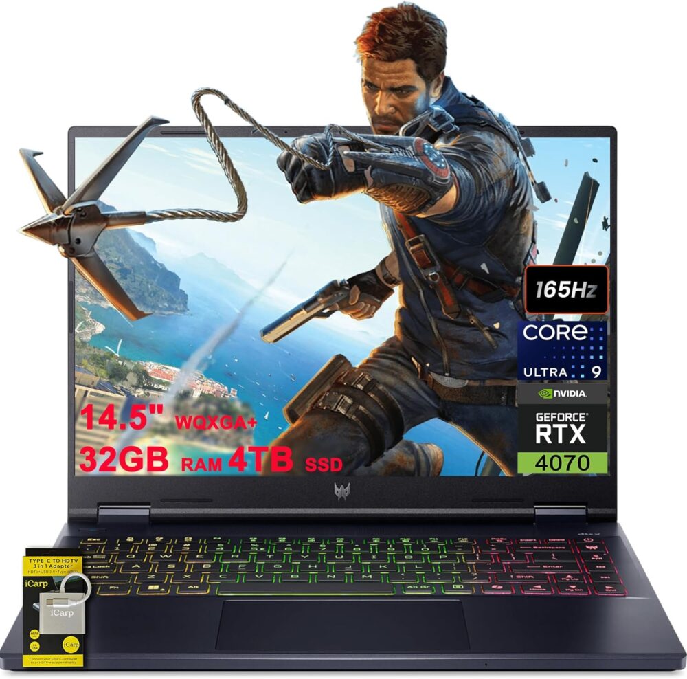 Acer Predator Helios Neo 14 AI-Powered Gaming Laptop 14.5" WQXGA+ (3072x1920) 165Hz (400nits G-SYNC) Intel 16-core Ultra 9 185H 32GB RAM 4TB SSD GeForce RTX 4070 RGB Backlit Win11