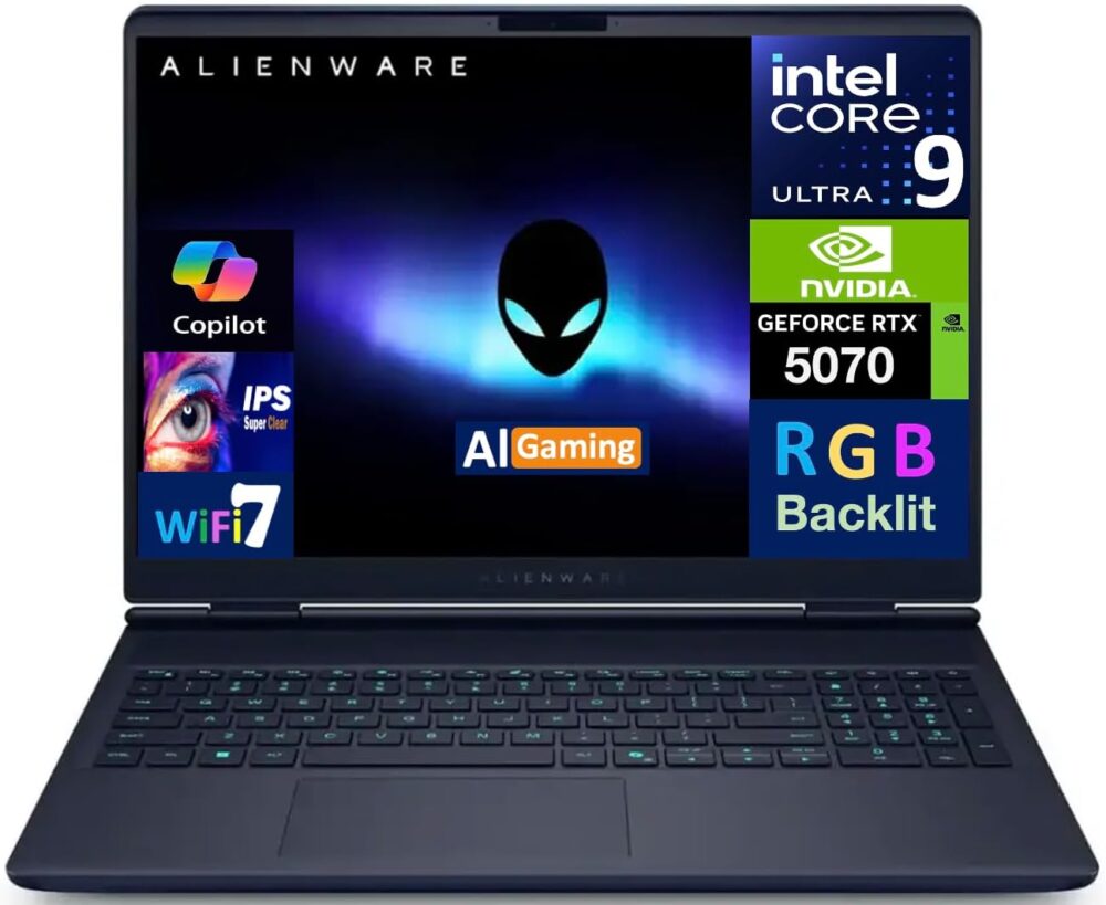 Alienware 16X Aurora AI Gaming Laptop 16.0" 240Hz IPS WQXGA Display (Intel Ultra 9-275HX, GeForce RTX 5070 8GB, 32GB DDR5, 2TB PCIe SSD, RGB KB, Win 11 Pro) w/MS 365 Personal, DKZ USB Port Expander