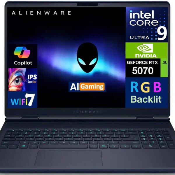 Alienware 16X Aurora AI Gaming Laptop 16.0" 240Hz IPS WQXGA Display (Intel Ultra 9-275HX, GeForce RTX 5070 8GB, 32GB DDR5, 2TB PCIe SSD, RGB KB, Win 11 Pro) w/MS 365 Personal, DKZ USB Port Expander