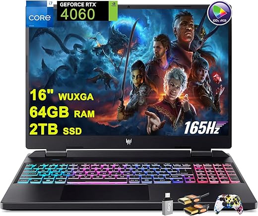 acer Predator Helios Neo 16 Gaming Laptop 16" WUXGA IPS 165Hz (100% sRGB) Intel 14-Core i7-13650HX 64GB RAM 2TB SSD GeForce RTX 4060 8GB Graphic RGB Backlit Killer AX1650i Win11...