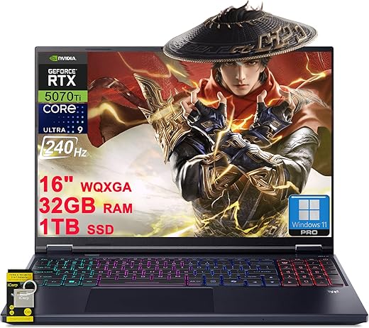 acer Predator Helios Neo 16S AI Gaming Laptop 16" WQXGA OLED 240Hz (100% DCI-P3) Intel 24-core Ultra 9 275HX 32GB DDR5 1TB SSD GeForce RTX 5070 Ti DLSS4 (Up to 992 AI Tops)...
