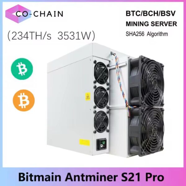 New BTC Miner Antminer S21 Pro 234TH/s 3510W Bitcoin Miner Air-cooling BTC Mining Antminer